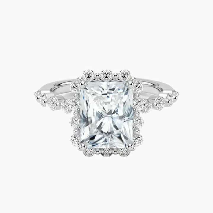 Anthea Radiant Designer 3 Carat Lab Grown Diamond Engagement Ring in 14K White Gold