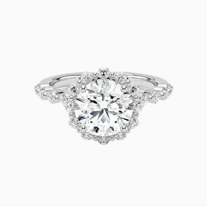 Anthea Round Designer 1 Carat Lab Grown Diamond Engagement Ring in 14K White Gold