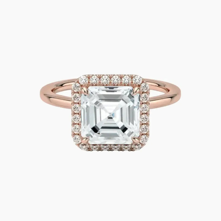 Cassiopeia Asscher Hidden Halo 2 Carat Lab Grown Diamond Engagement Ring in 14K Rose Gold
