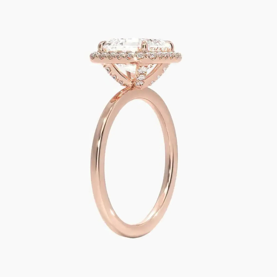 Cassiopeia Asscher Hidden Halo 1.5 Carat Lab Grown Diamond Engagement Ring in 18K Rose Gold