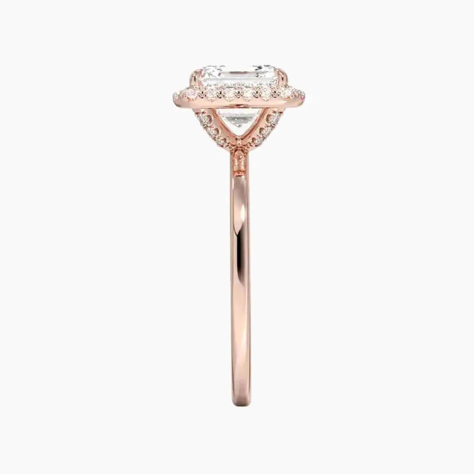 Cassiopeia Asscher Hidden Halo Diamond Ring Setting in 18K Rose Gold