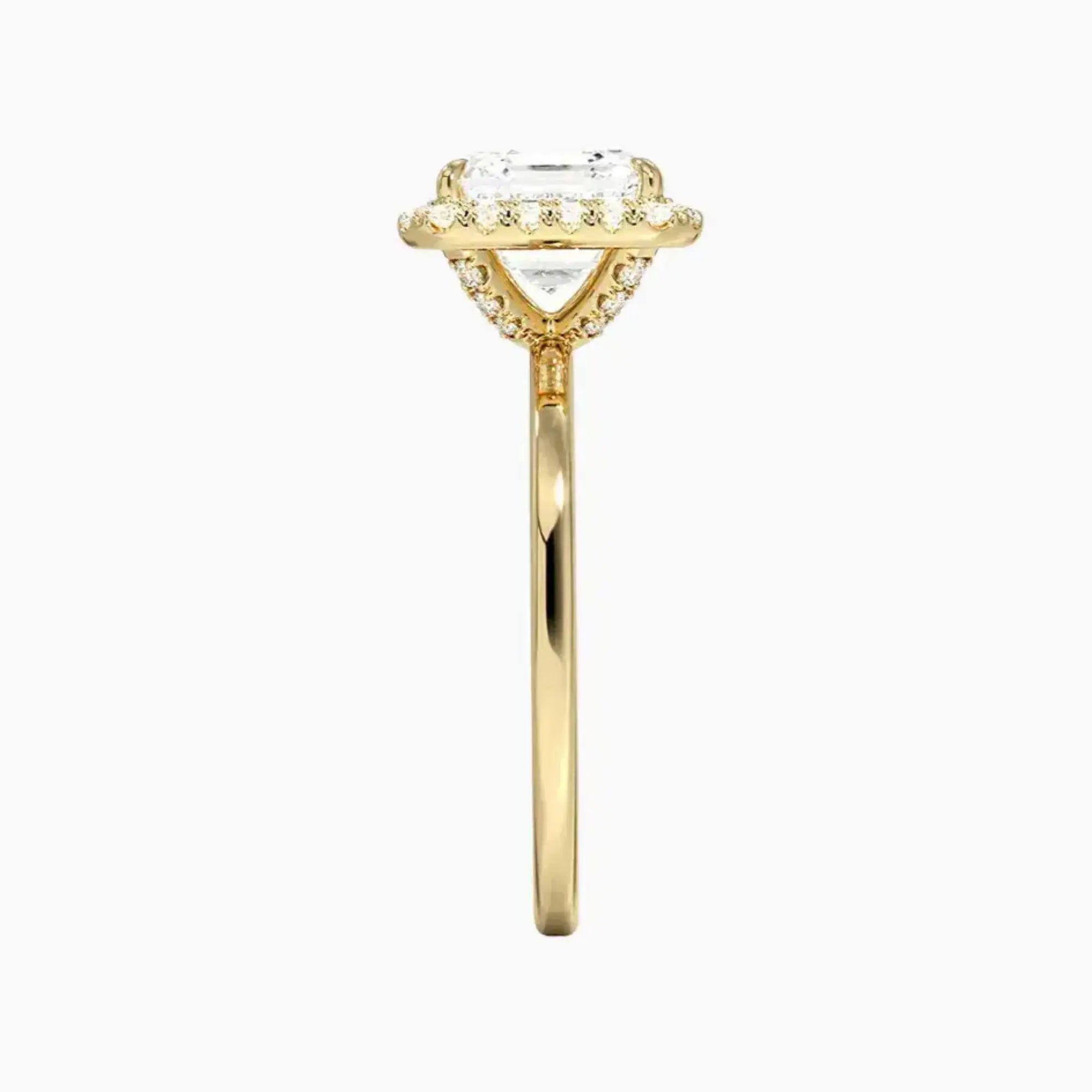 Cassiopeia Asscher Hidden Halo 3 Carat Lab Grown Diamond Engagement Ring in 18K Yellow Gold