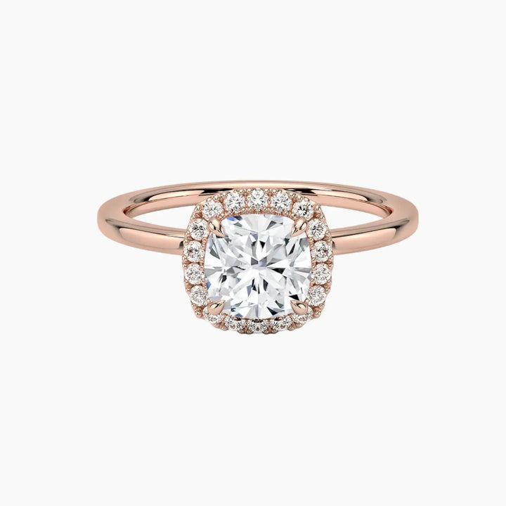 Cassiopeia Cushion Hidden Halo 1.5 Carat Lab Grown Diamond Engagement Ring in 18K Rose Gold