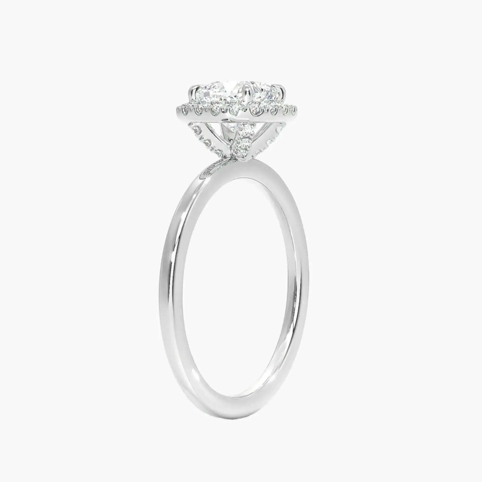 Cassiopeia Cushion Hidden Halo 1 Carat Lab Grown Diamond Engagement Ring in 18K White Gold