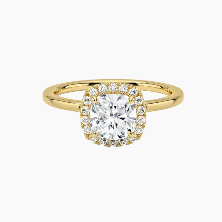 Cassiopeia Cushion Hidden Halo 2 Carat Lab Grown Diamond Engagement Ring in 18K Yellow Gold