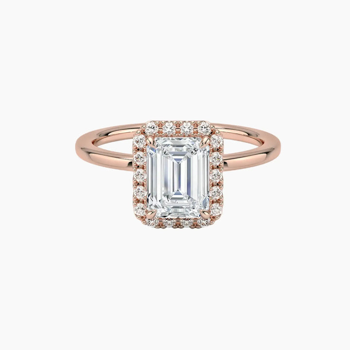 Cassiopeia Emerald Hidden Halo 3 Carat Lab Grown Diamond Engagement Ring in 14K Rose Gold