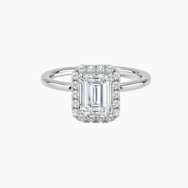 Cassiopeia Emerald Hidden Halo 2.5 Carat Lab Grown Diamond Engagement Ring in 18K White Gold