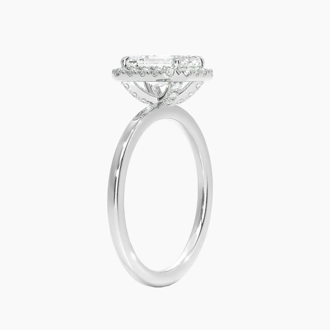 Cassiopeia Emerald Hidden Halo 2 Carat Lab Grown Diamond Engagement Ring in 18K Rose Gold