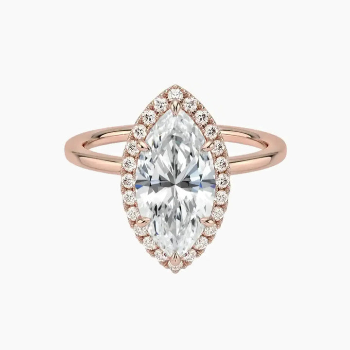 Cassiopeia Marquise Hidden Halo 1 Carat Lab Grown Diamond Engagement Ring in 18K Rose Gold