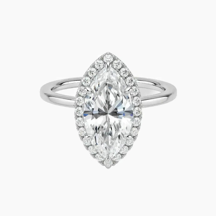 Cassiopeia Marquise Hidden Halo 2.5 Carat Lab Grown Diamond Engagement Ring in 18K White Gold