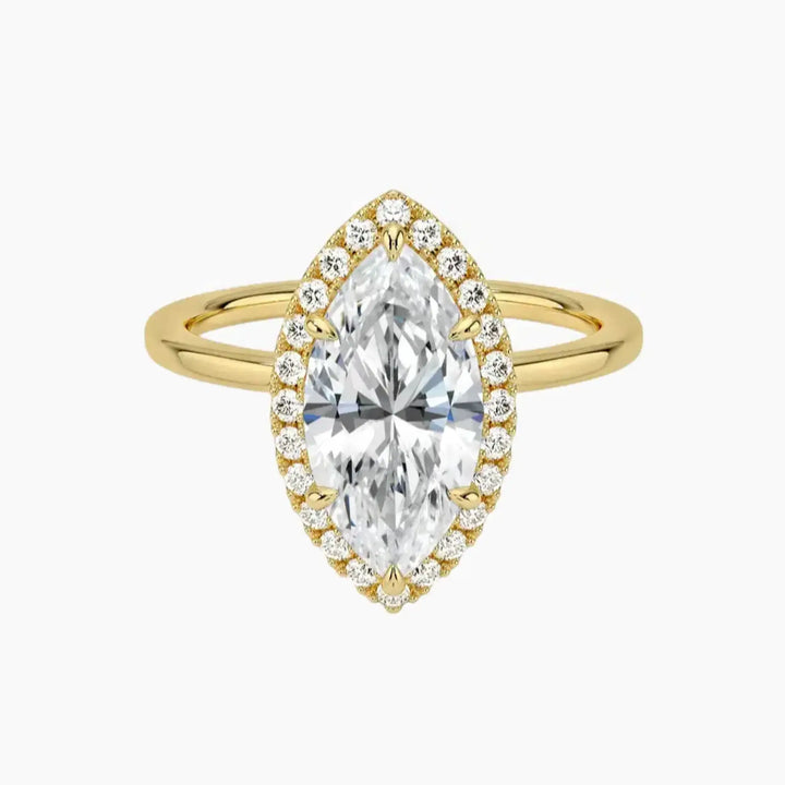 Cassiopeia Marquise Hidden Halo 3 Carat Lab Grown Diamond Engagement Ring in 14K Yellow Gold