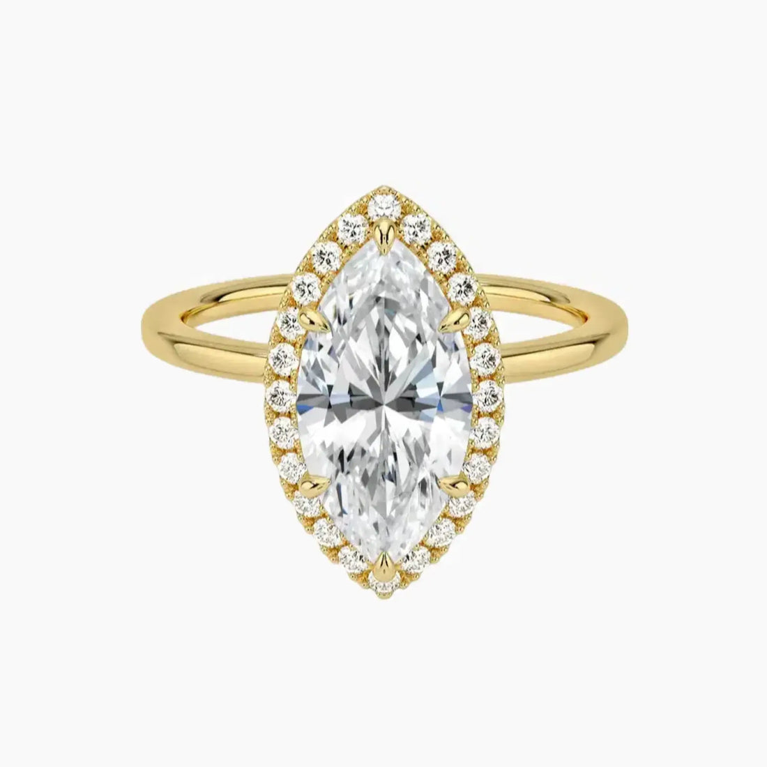 Cassiopeia Marquise Hidden Halo 2 Carat Lab Grown Diamond Engagement Ring in 14K Yellow Gold