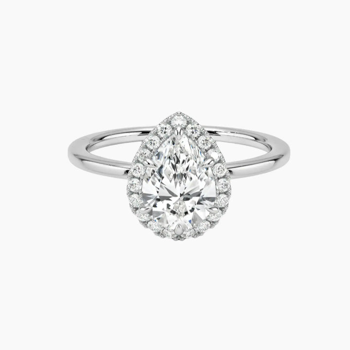 Cassiopeia Pear Hidden Halo 1 Carat Lab Grown Diamond Engagement Ring in 18K White Gold