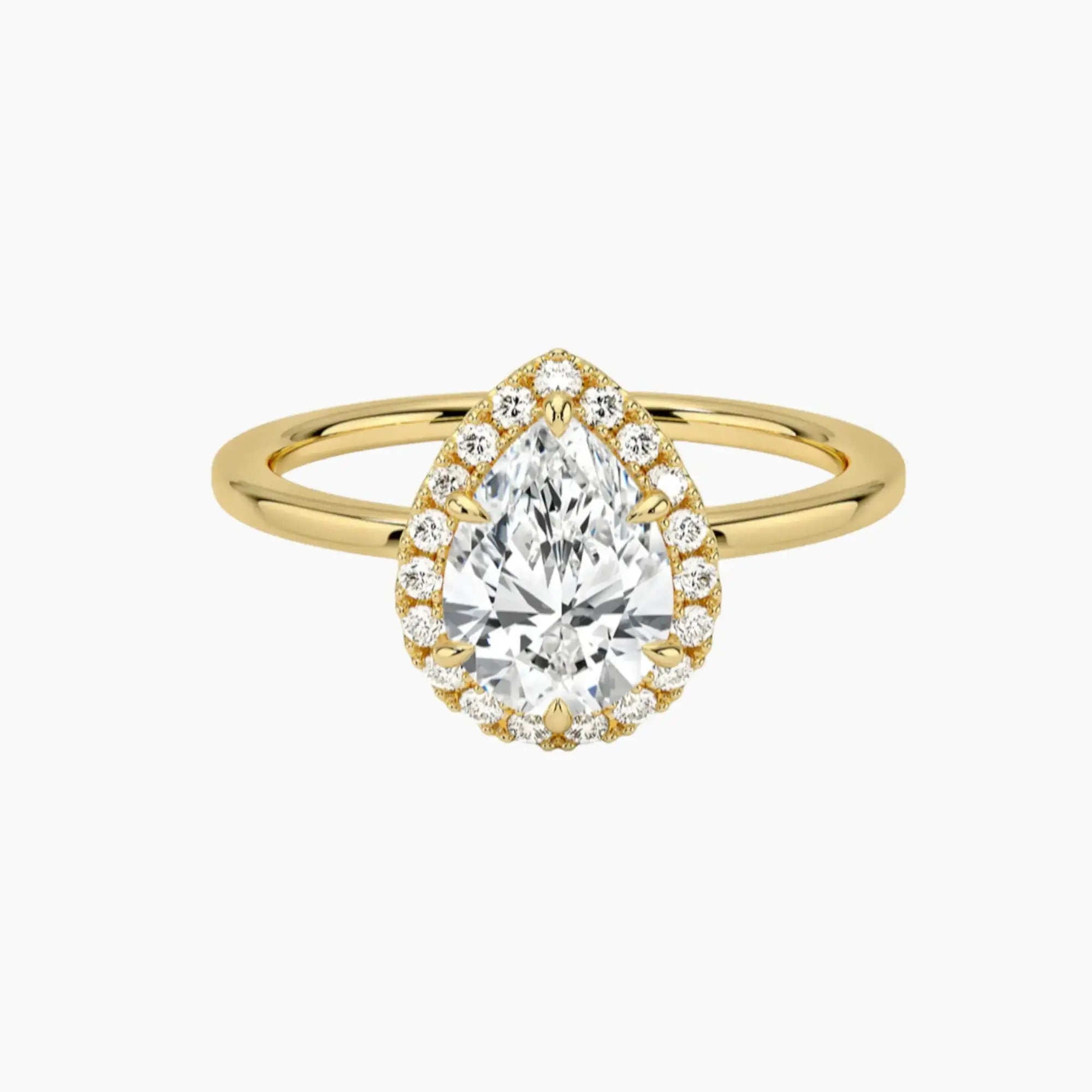 Cassiopeia Pear Hidden Halo 1 Carat Lab Grown Diamond Engagement Ring in 18K Yellow Gold