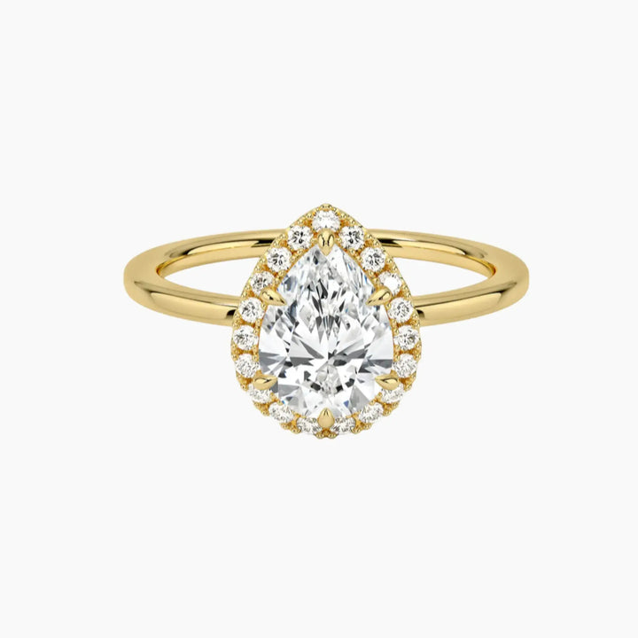 Cassiopeia Pear Hidden Halo 2 Carat Lab Grown Diamond Engagement Ring in 14K Yellow Gold