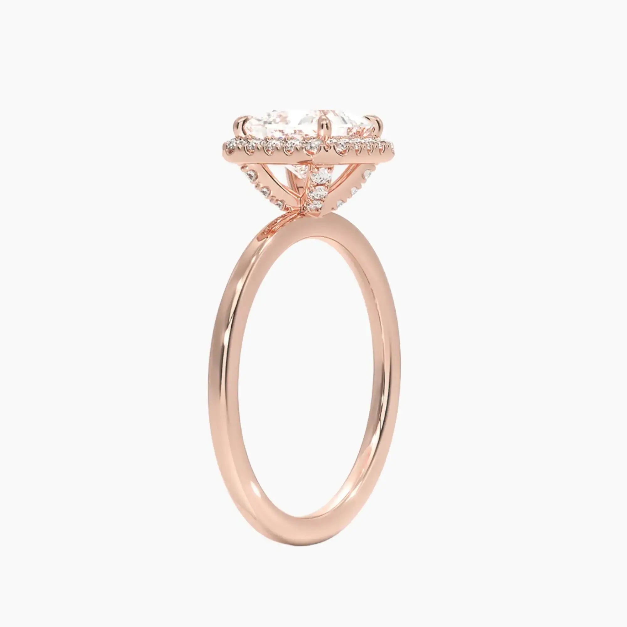 Cassiopeia Princess Hidden Halo Diamond Ring Setting in 18K Rose Gold