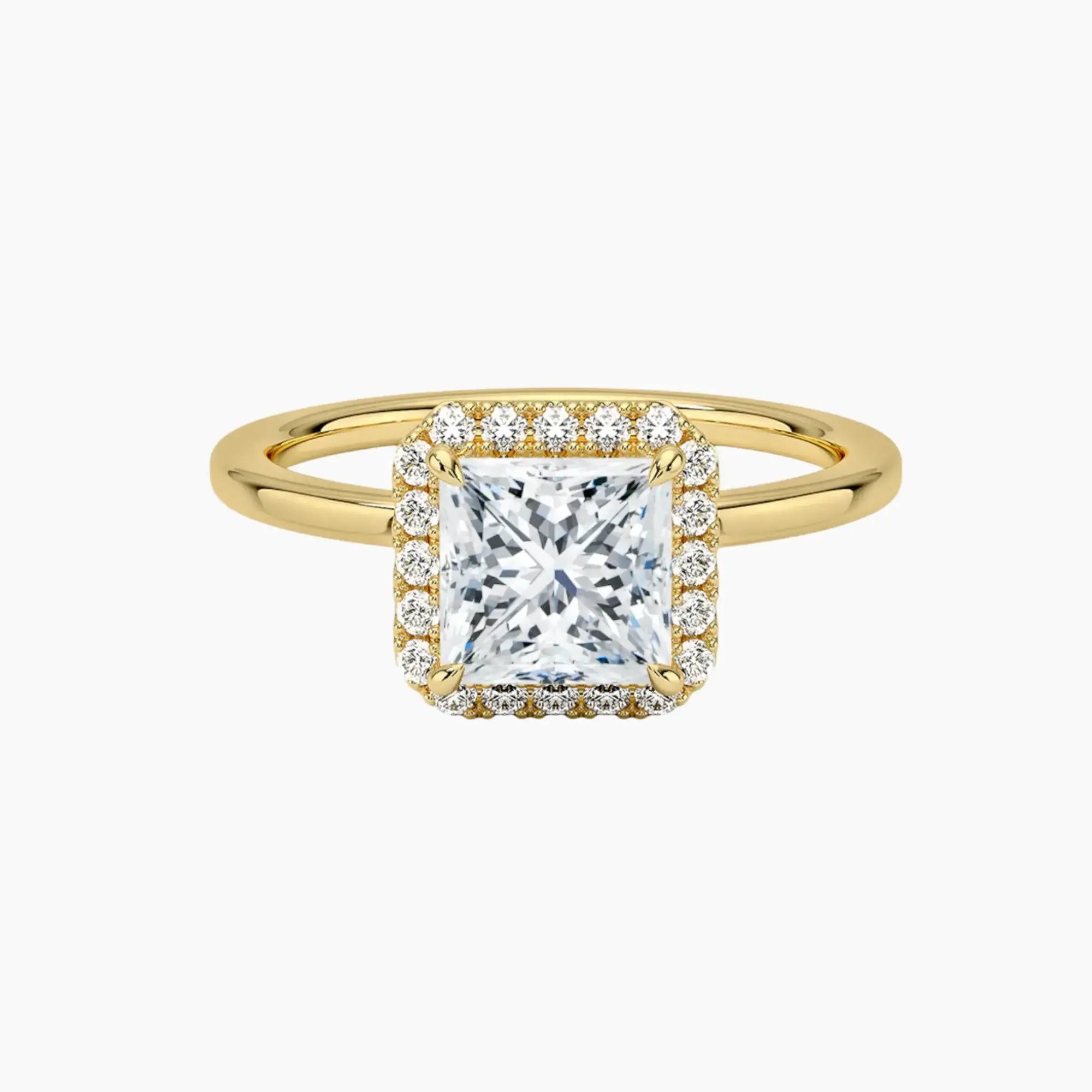 Cassiopeia Princess Hidden Halo 2 Carat Lab Grown Diamond Engagement Ring in 18K Yellow Gold