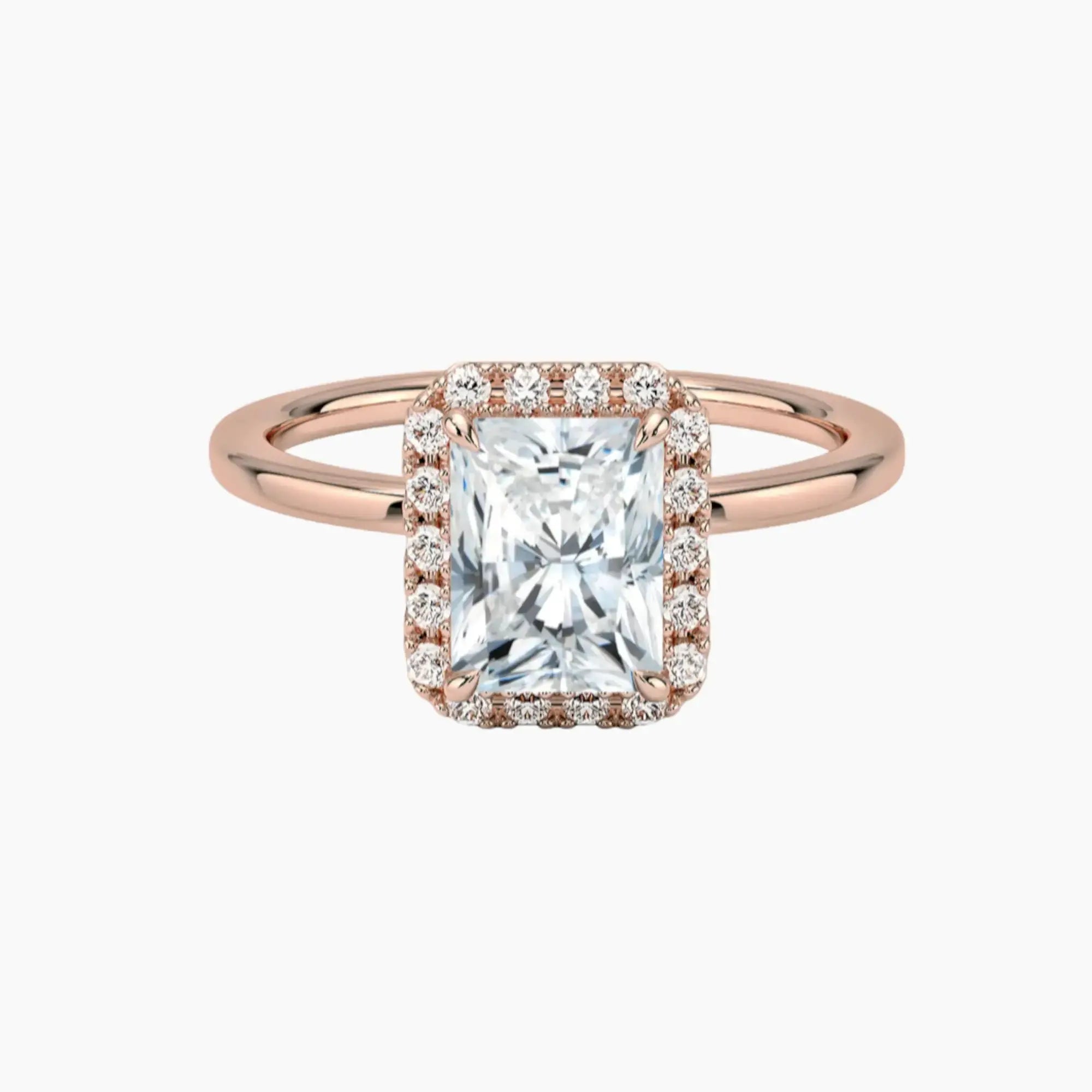 Cassiopeia Radiant Hidden Halo 3 Carat Lab Grown Diamond Engagement Ring in 14K Rose Gold