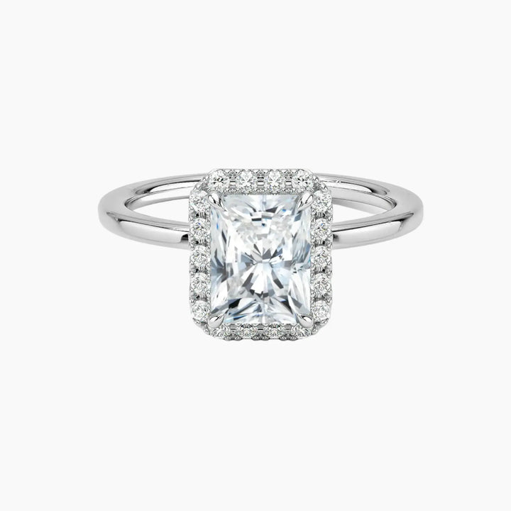 Cassiopeia Radiant Hidden Halo 1.5 Carat Lab Grown Diamond Engagement Ring in 18K White Gold