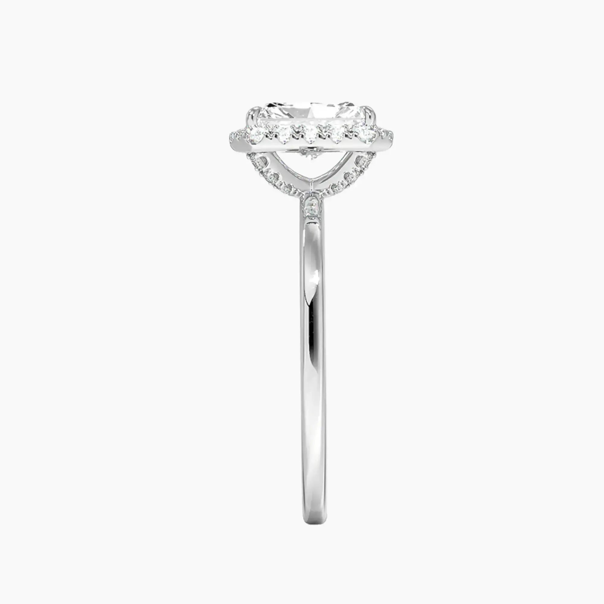Cassiopeia Radiant Hidden Halo 2.5 Carat Lab Grown Diamond Engagement Ring in 18K Rose Gold