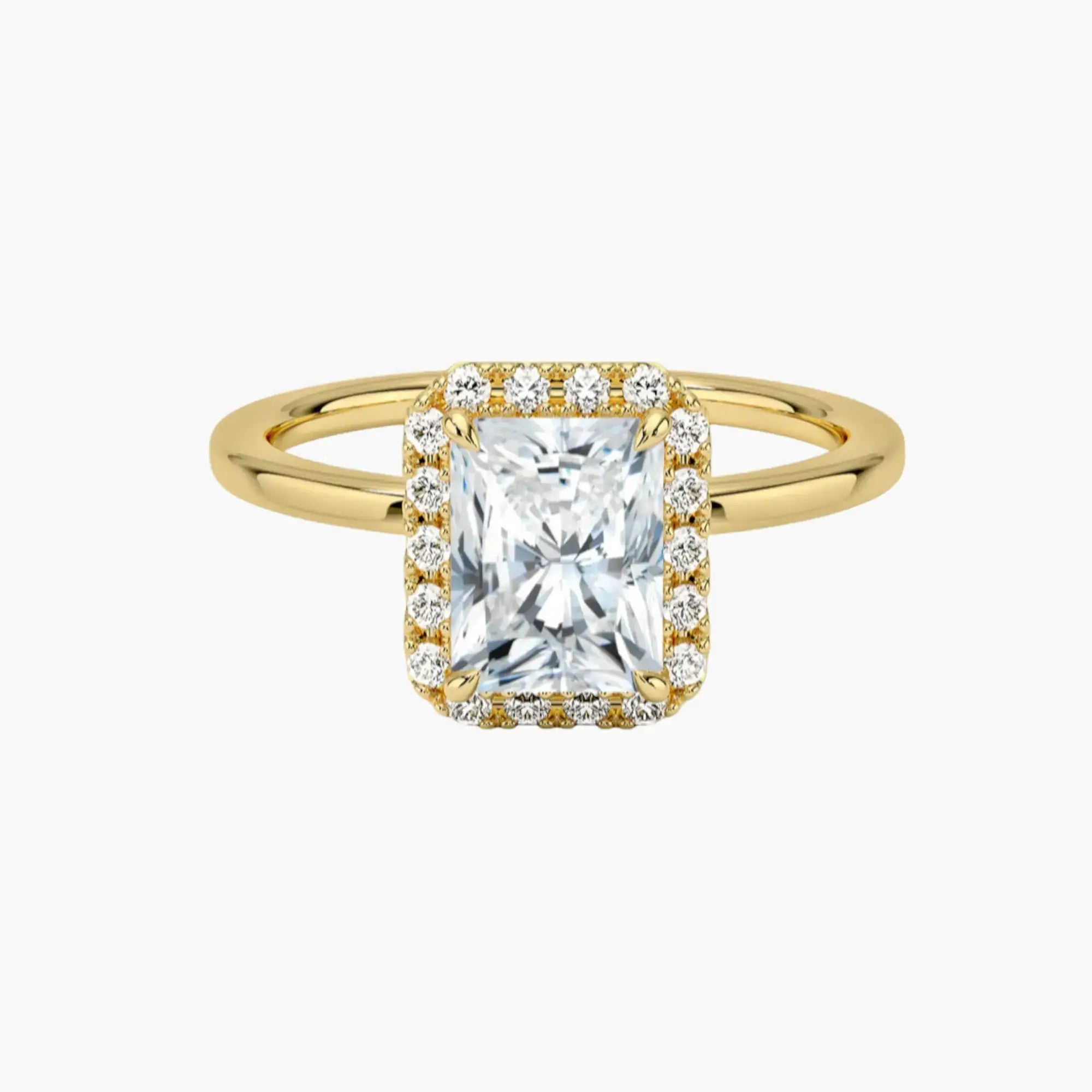 Cassiopeia Radiant Hidden Halo Diamond Ring Setting in 18K Yellow Gold