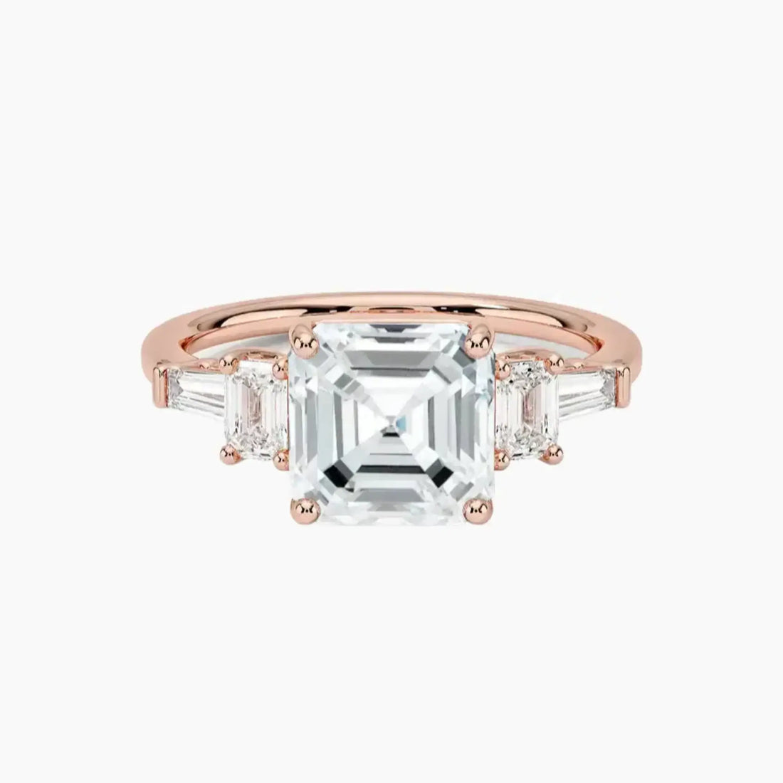 Delphine Five Stone Asscher Designer 1.5 Carat Lab Grown Diamond Engagement Ring in 14K Rose Gold