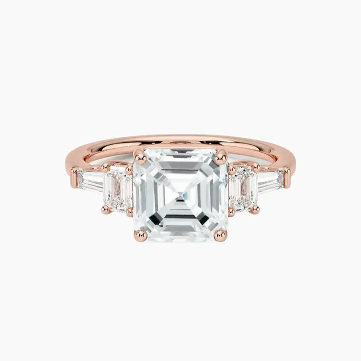 Delphine Five Stone Asscher Designer 2.5 Carat Lab Grown Diamond Engagement Ring in 18K Rose Gold