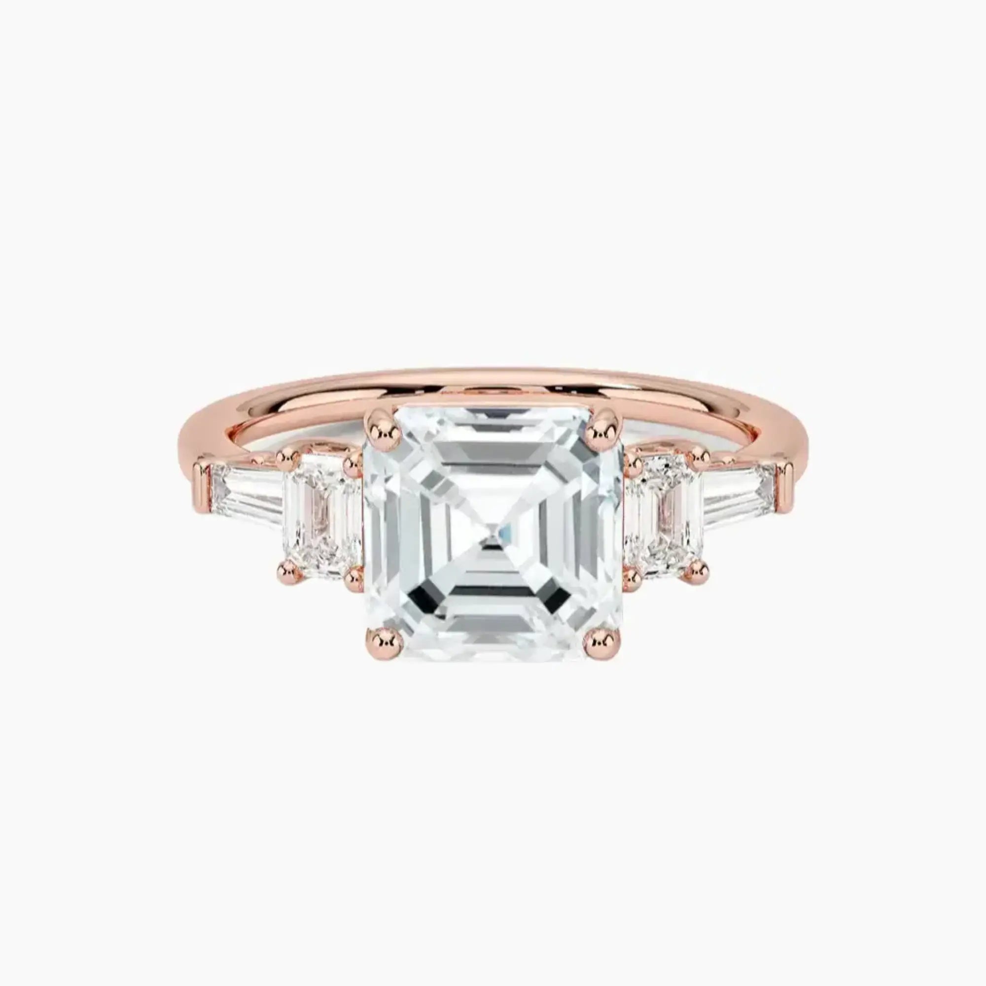 Delphine Five Stone Asscher Designer 3 Carat Lab Grown Diamond Engagement Ring in 18K White Gold