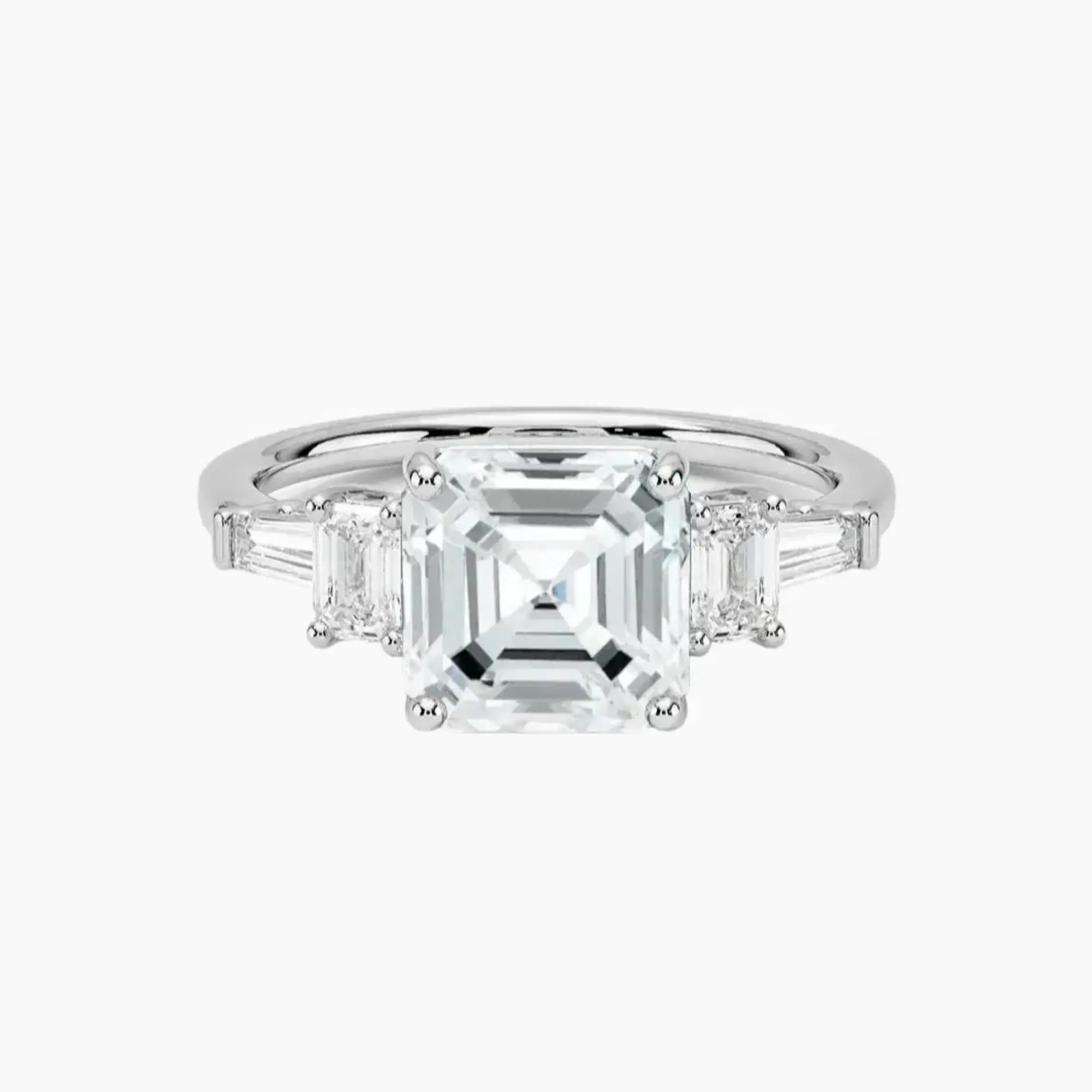 Delphine Five Stone Asscher Designer 1.5 Carat Lab Grown Diamond Engagement Ring in 18K White Gold