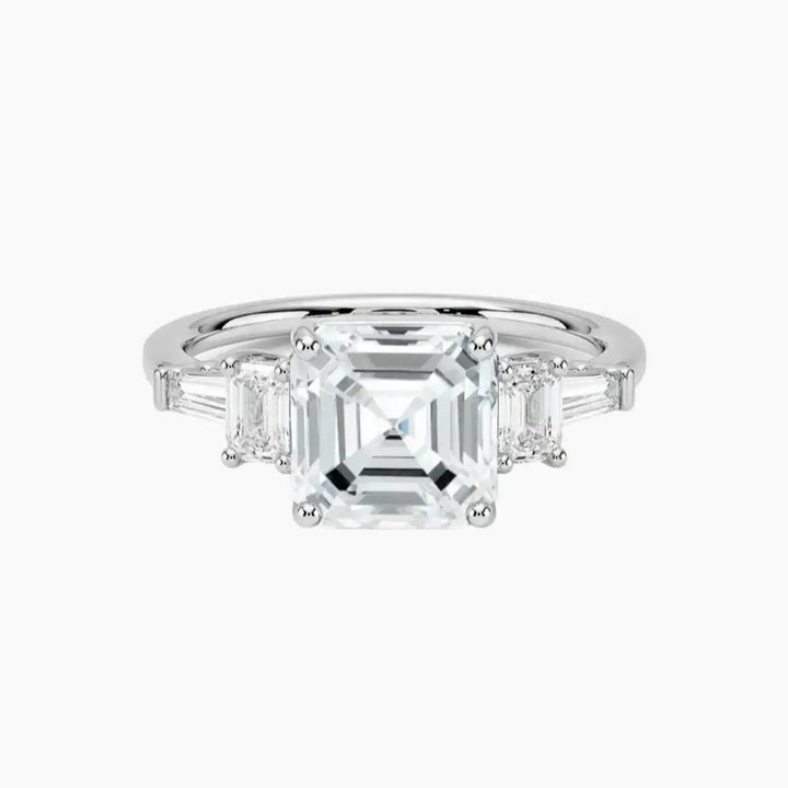 Delphine Five Stone Asscher Designer 1 Carat Lab Grown Diamond Engagement Ring in 18K White Gold