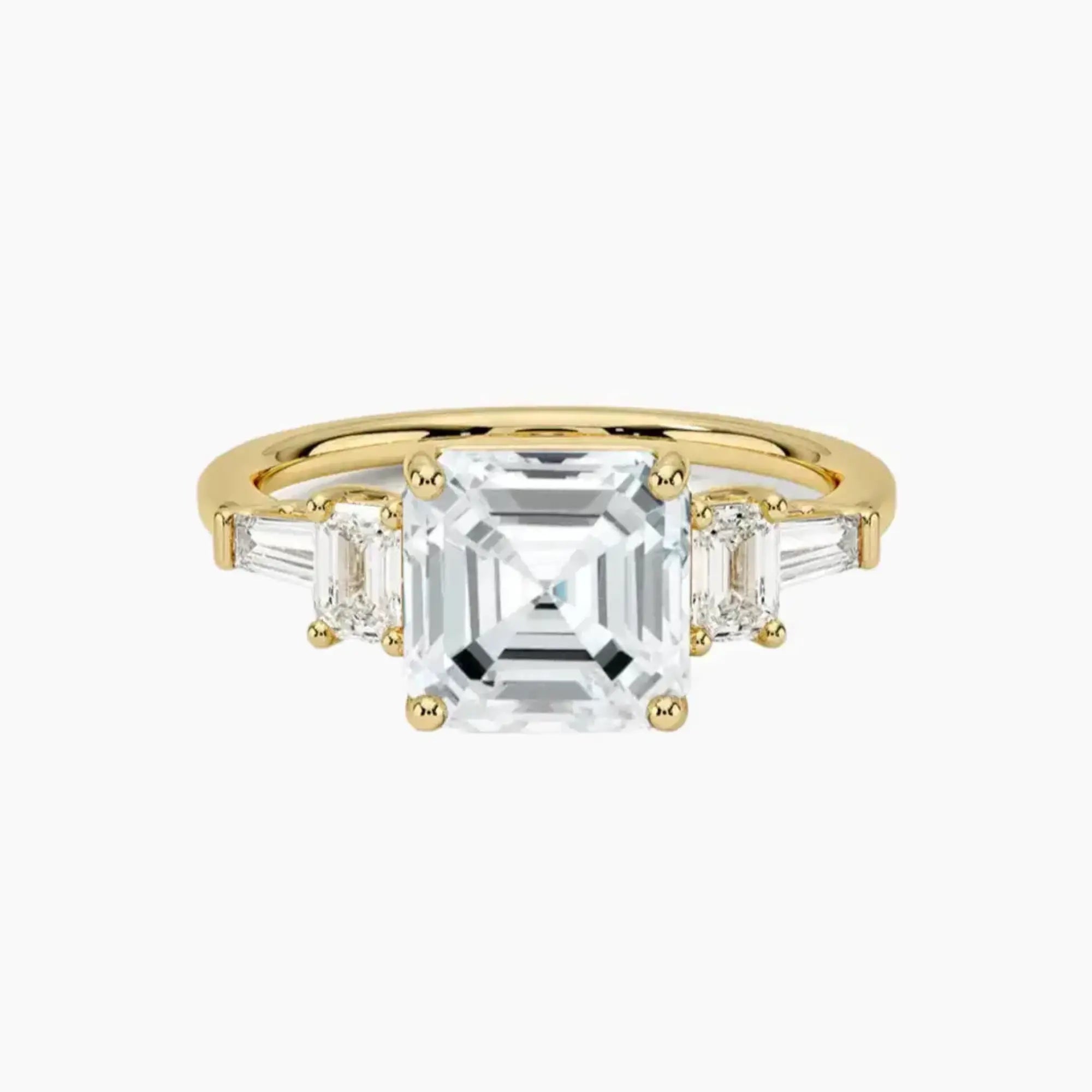 Delphine Five Stone Asscher Designer 1.5 Carat Lab Grown Diamond Engagement Ring in 18K Yellow Gold