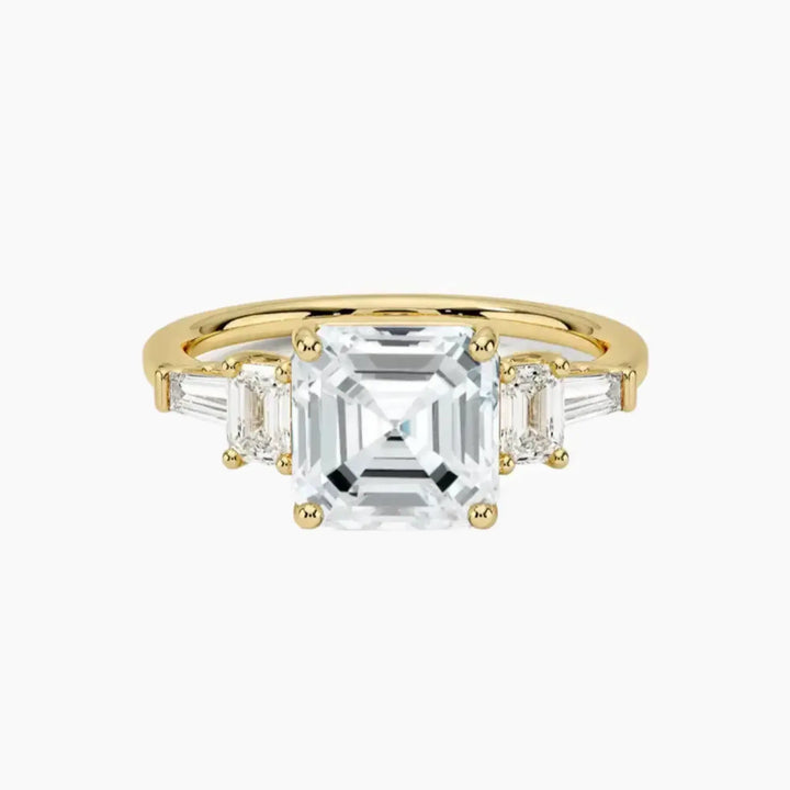 Delphine Five Stone Asscher Designer 2.5 Carat Lab Grown Diamond Engagement Ring in 14K Yellow Gold