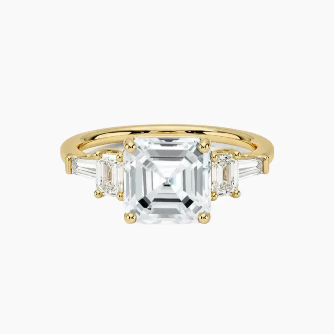 Delphine Five Stone Asscher Designer 1 Carat Lab Grown Diamond Engagement Ring in 18K Yellow Gold