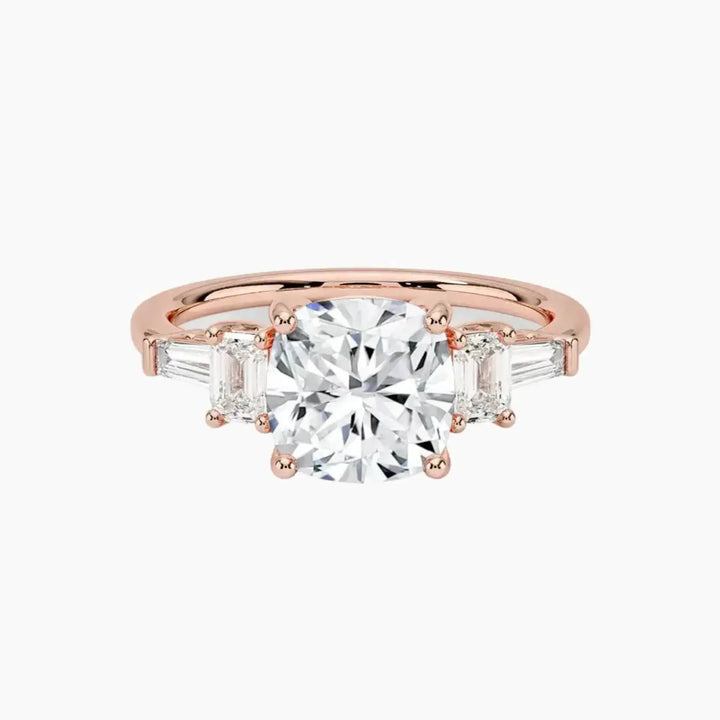Delphine Five Stone Cushion Designer 1 Carat Lab Grown Diamond Engagement Ring in 14K Rose Gold