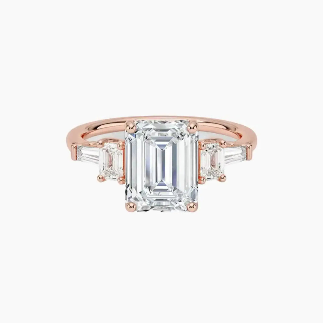 Delphine Five Stone Emerald Designer 3 Carat Lab Grown Diamond Engagement Ring in 18K Rose Gold