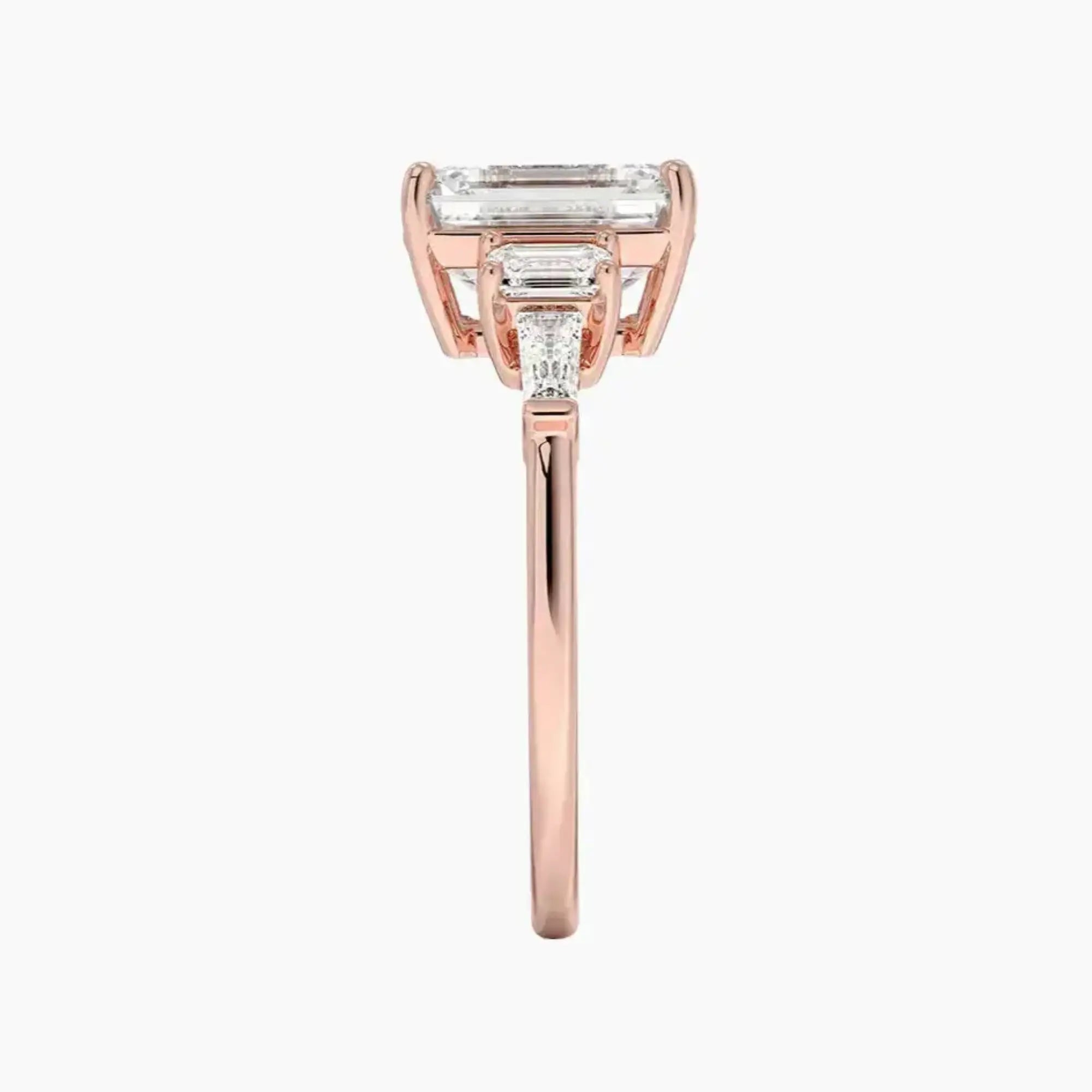 Delphine Five Stone Emerald Designer 3 Carat Lab Grown Diamond Engagement Ring in 18K Rose Gold