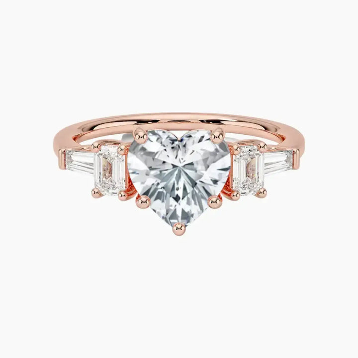 Delphine Five Stone Heart Designer 1 Carat Lab Grown Diamond Engagement Ring in 14K Rose Gold