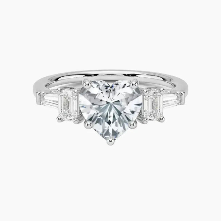 Delphine Five Stone Heart Designer 1.5 Carat Lab Grown Diamond Engagement Ring in 14K White Gold