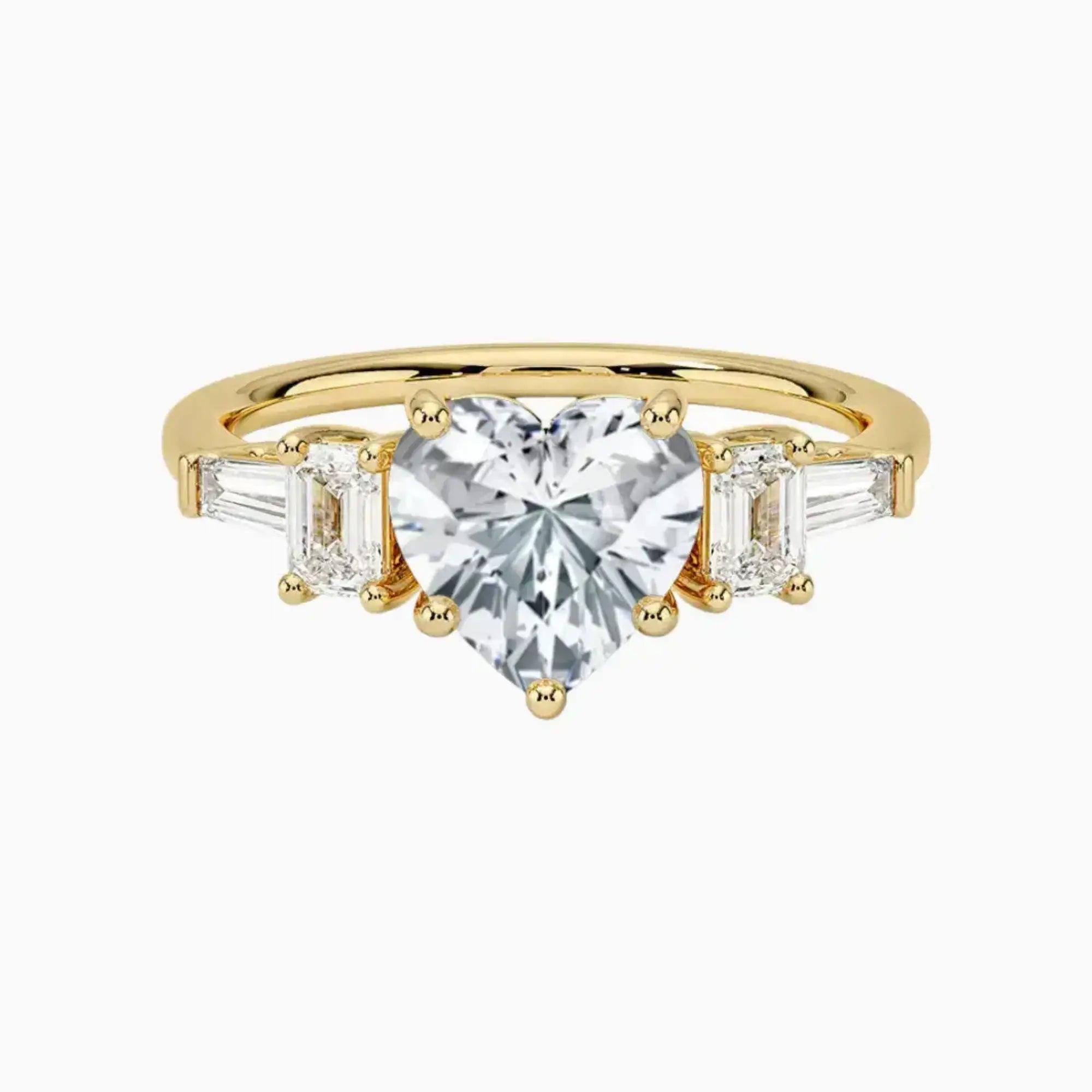 Delphine Five Stone Heart Designer 1.5 Carat Lab Grown Diamond Engagement Ring in 14K Yellow Gold