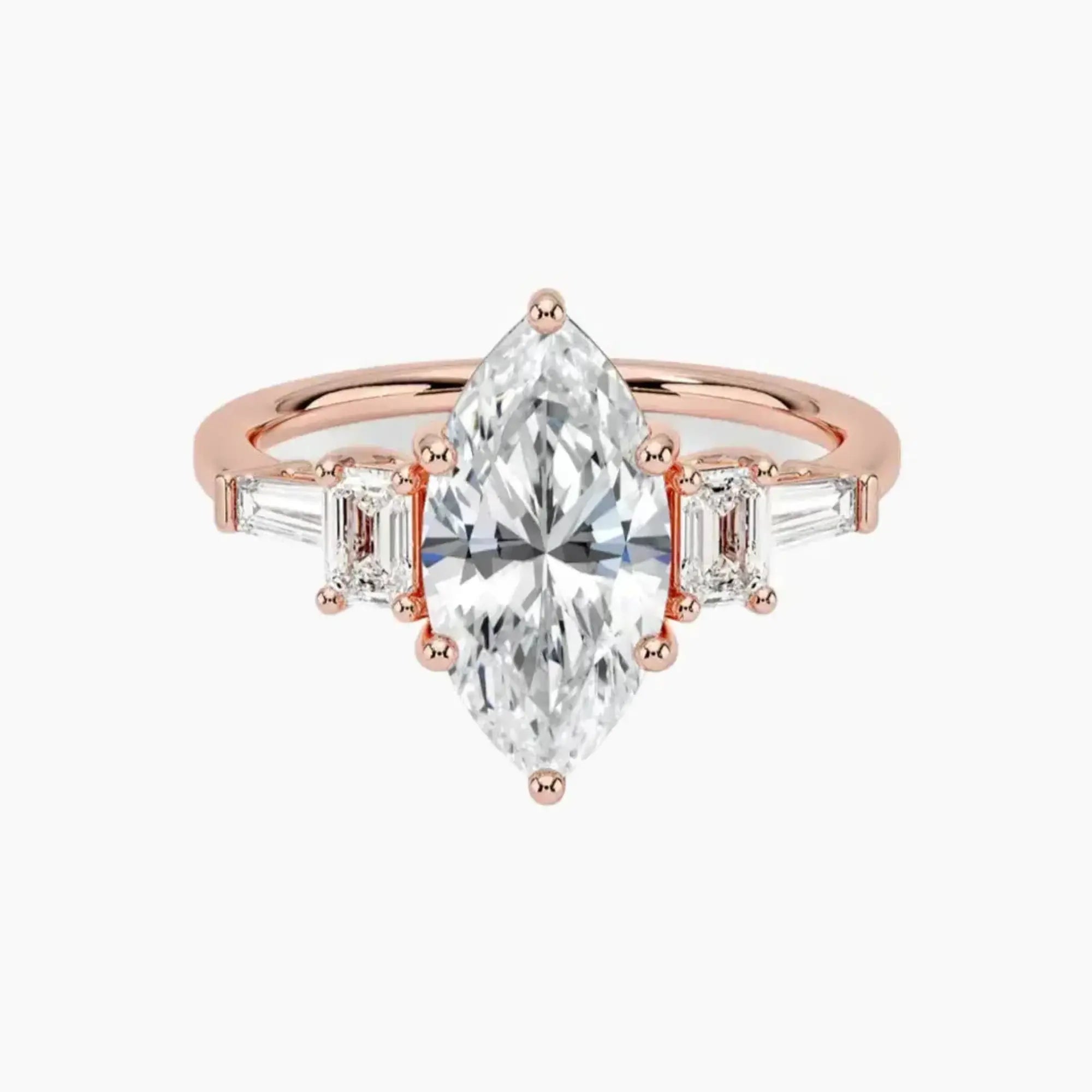 Delphine Five Stone Marquise Designer 3 Carat Lab Grown Diamond Engagement Ring in 14K Rose Gold