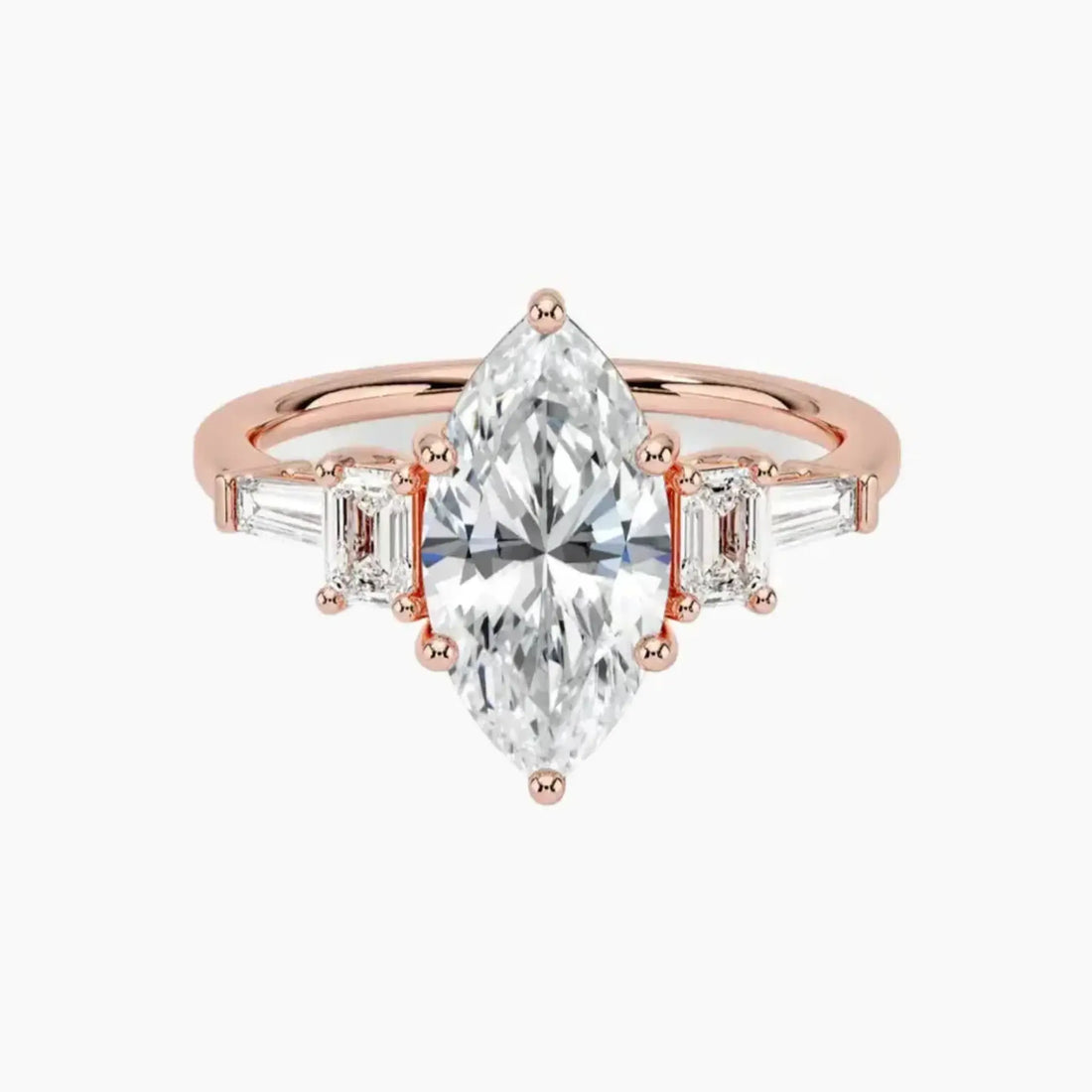Delphine Five Stone Marquise Designer 2 Carat Lab Grown Diamond Engagement Ring in 14K Rose Gold