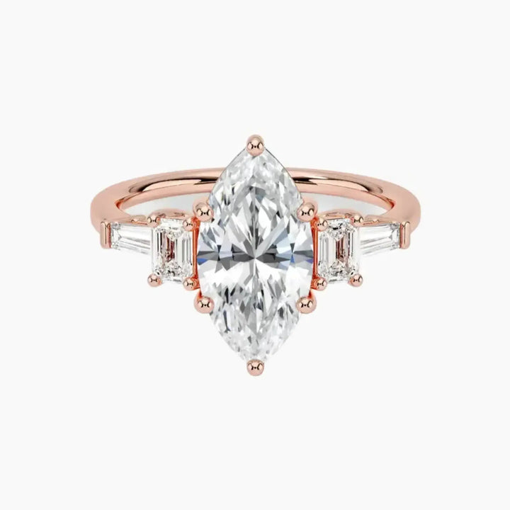 Delphine Five Stone Marquise Designer 2.5 Carat Lab Grown Diamond Engagement Ring in 14K Rose Gold