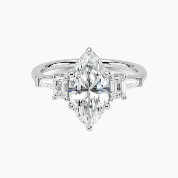 Delphine Five Stone Marquise Designer 1.5 Carat Lab Grown Diamond Engagement Ring in 18K White Gold