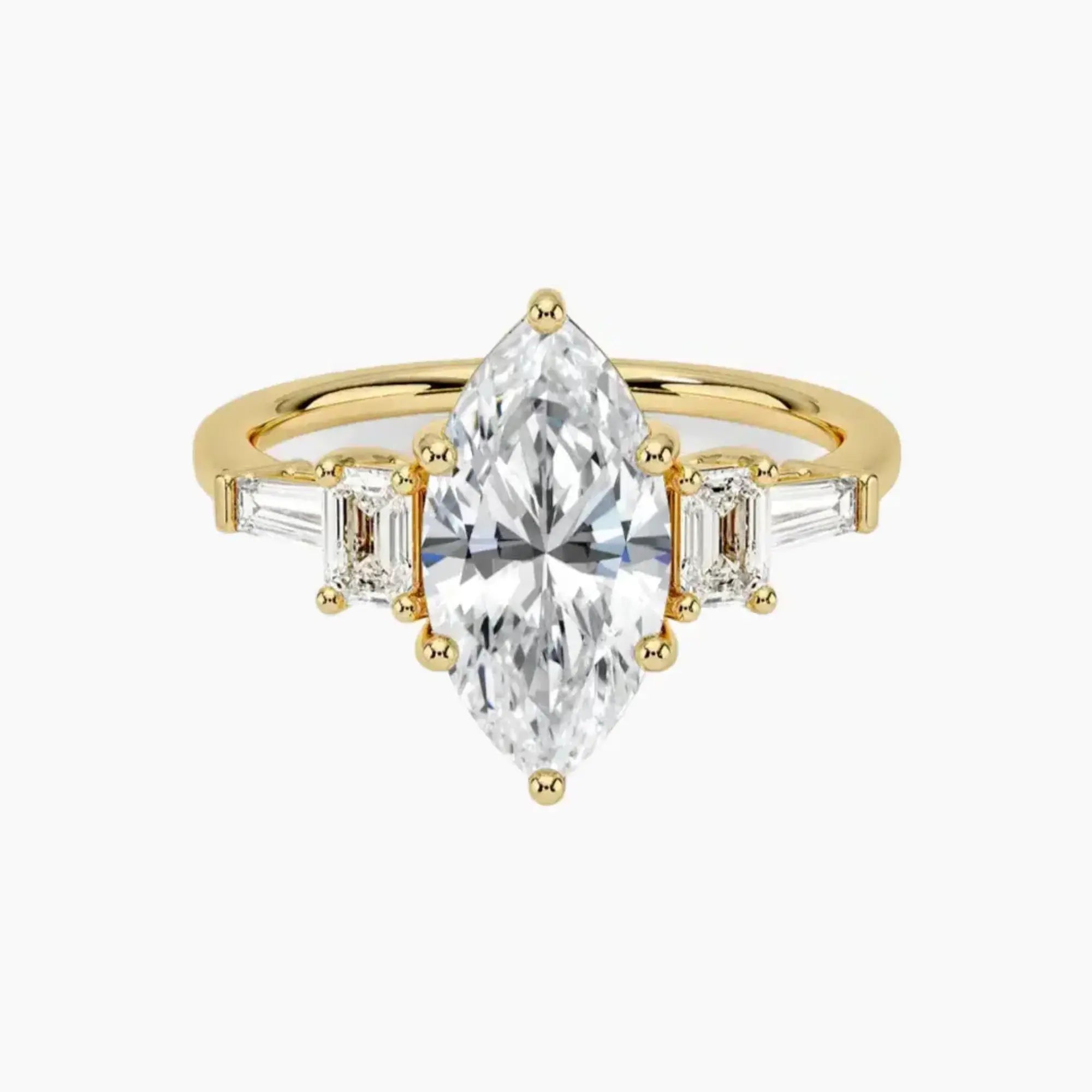 Delphine Five Stone Marquise Designer 2.5 Carat Lab Grown Diamond Engagement Ring in 18K Yellow Gold