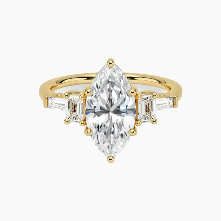 Delphine Five Stone Marquise Designer 1 Carat Lab Grown Diamond Engagement Ring in 14K Yellow Gold
