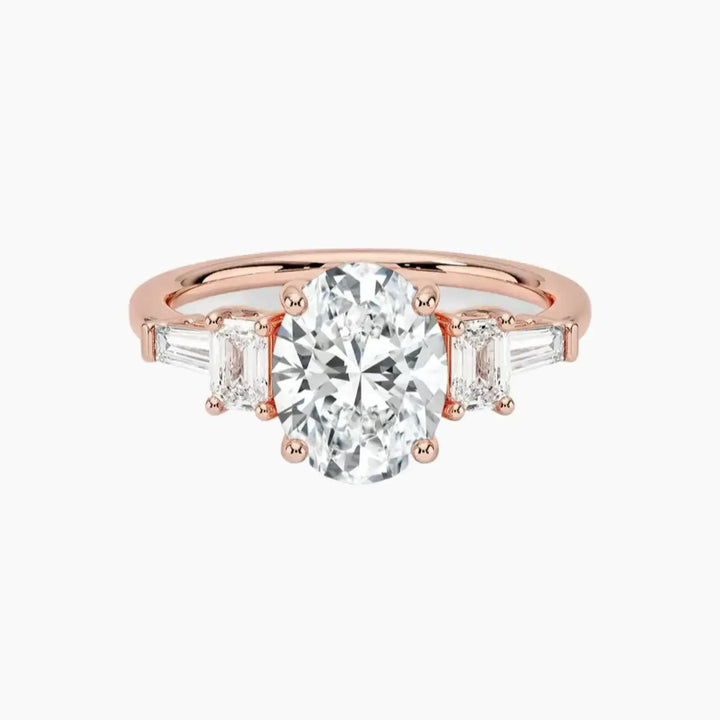 Delphine Five Stone Oval Designer 1 Carat Lab Grown Diamond Engagement Ring in 18K Rose Gold