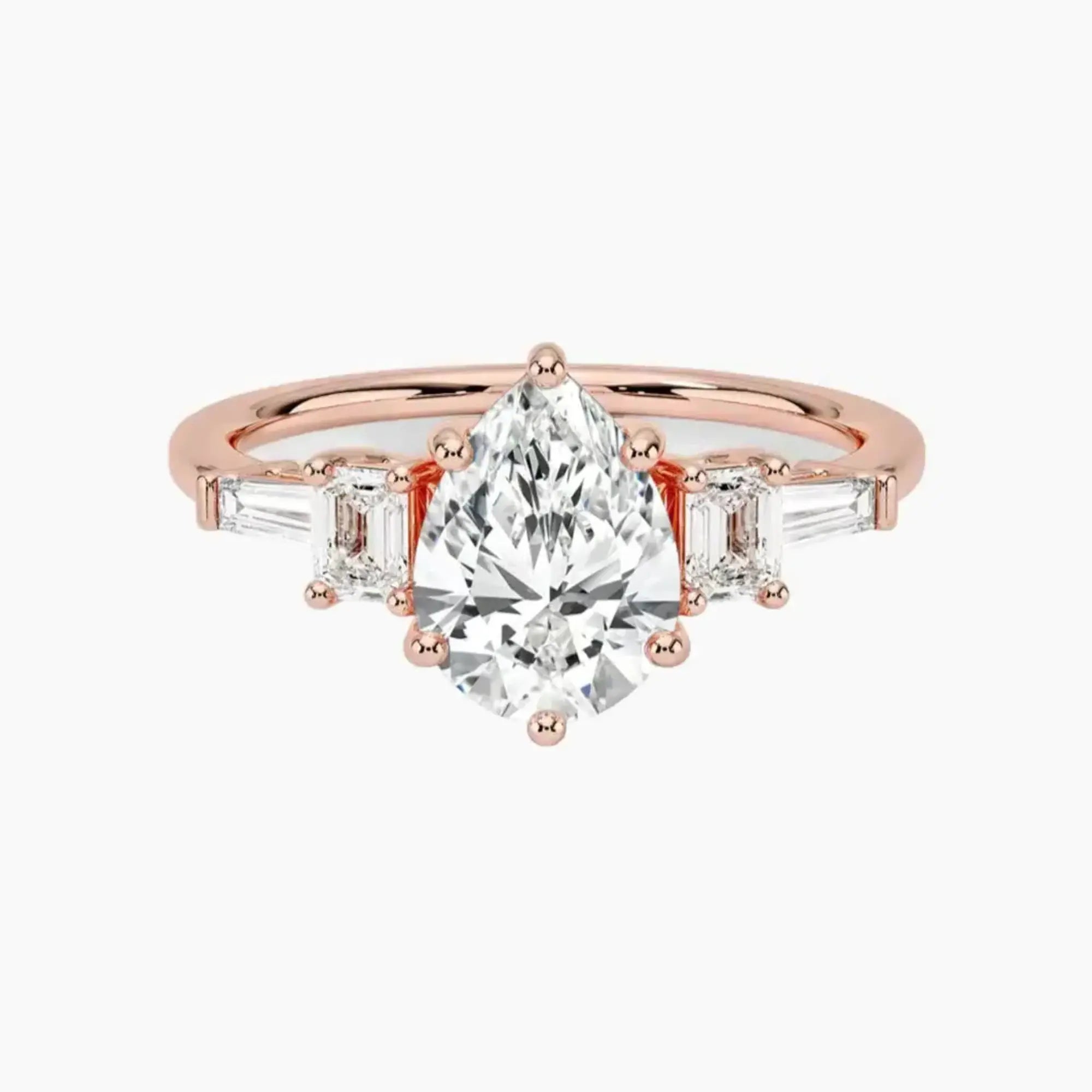 Delphine Five Stone Pear Designer 3 Carat Lab Grown Diamond Engagement Ring in 18K Yellow Gold