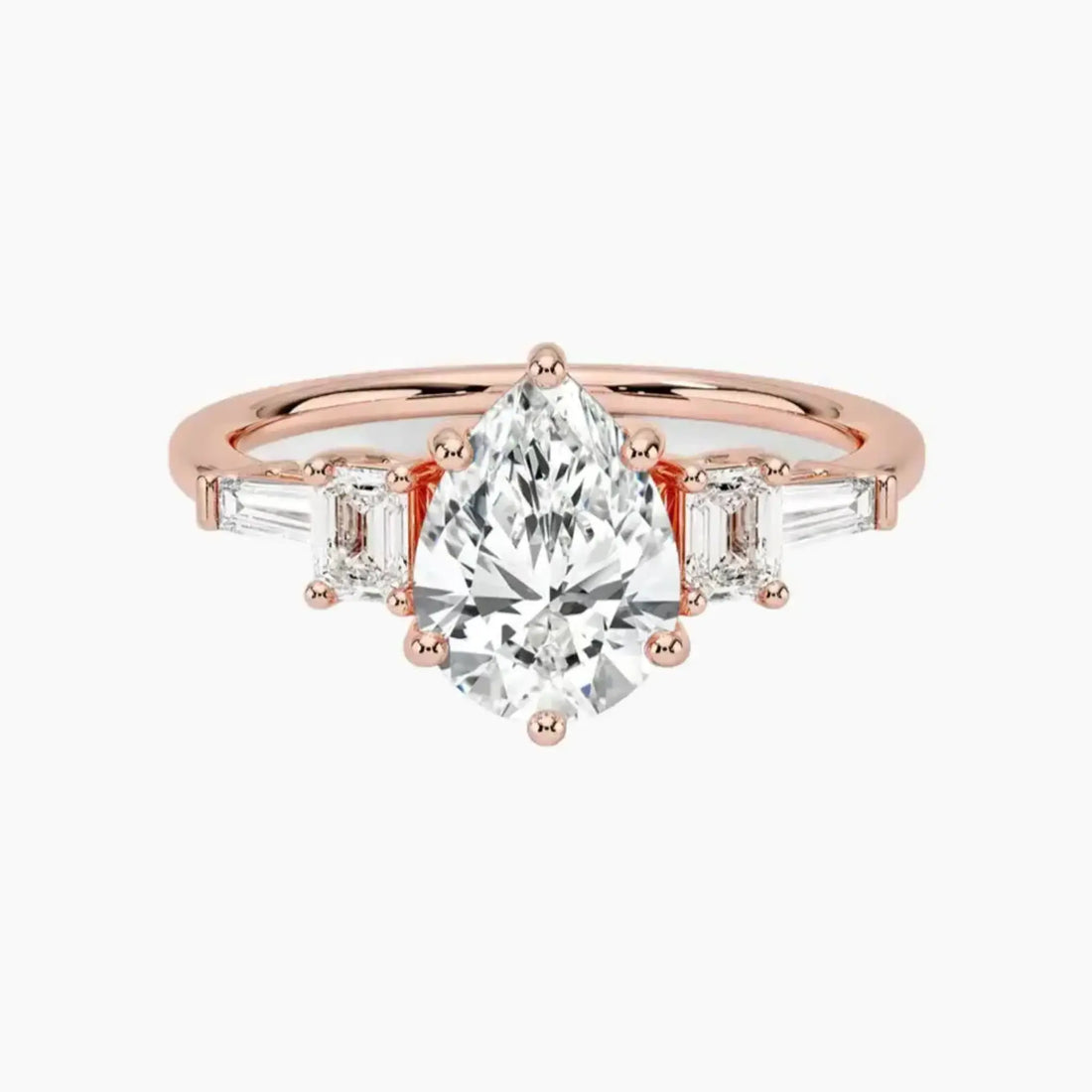 Delphine Five Stone Pear Designer 2.5 Carat Lab Grown Diamond Engagement Ring in 14K Rose Gold