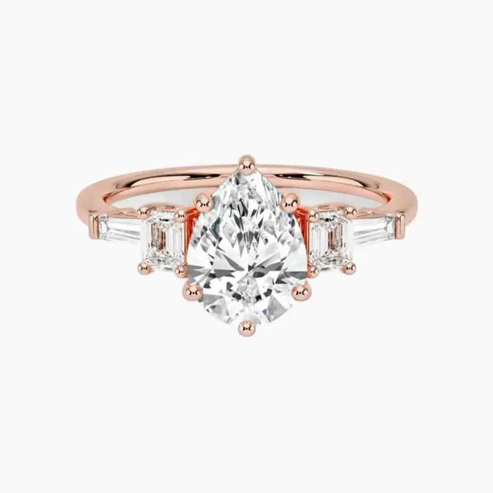Delphine Five Stone Pear Designer 1.5 Carat Lab Grown Diamond Engagement Ring in 18K Rose Gold
