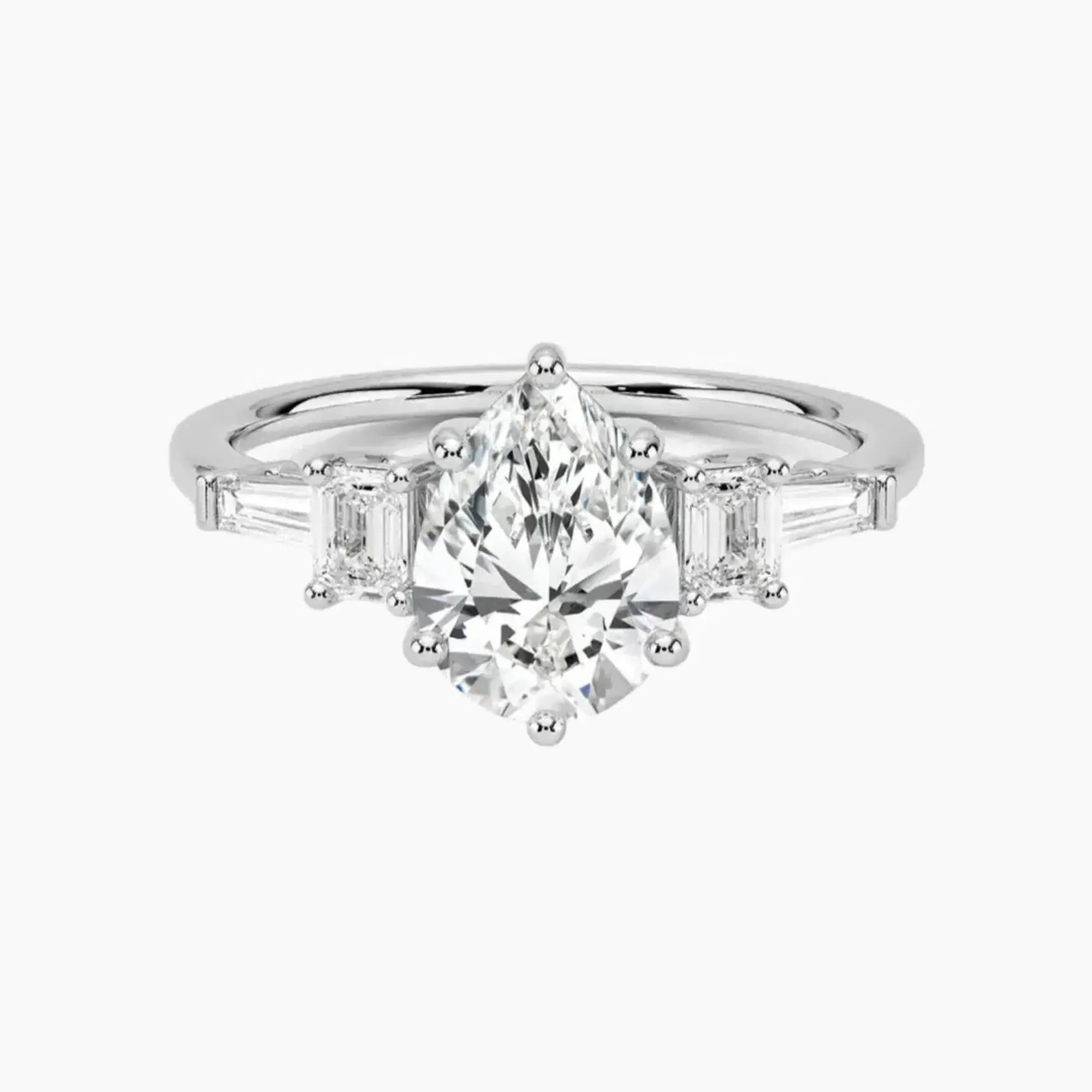 Delphine Five Stone Pear Designer 3 Carat Lab Grown Diamond Engagement Ring in 18K Yellow Gold